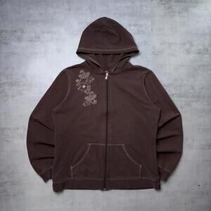 Y2K Brown SB Active Grunge Floral Zip Up Hoodie
